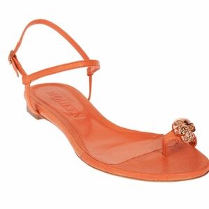 Alexander McQueen Orange Leather Skull Toe-Ring Sandal with Gold Skull